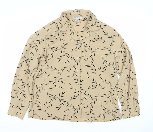 Notations Women’s Beige Leaf Print Long Sleeve Button-Up Shirt L
