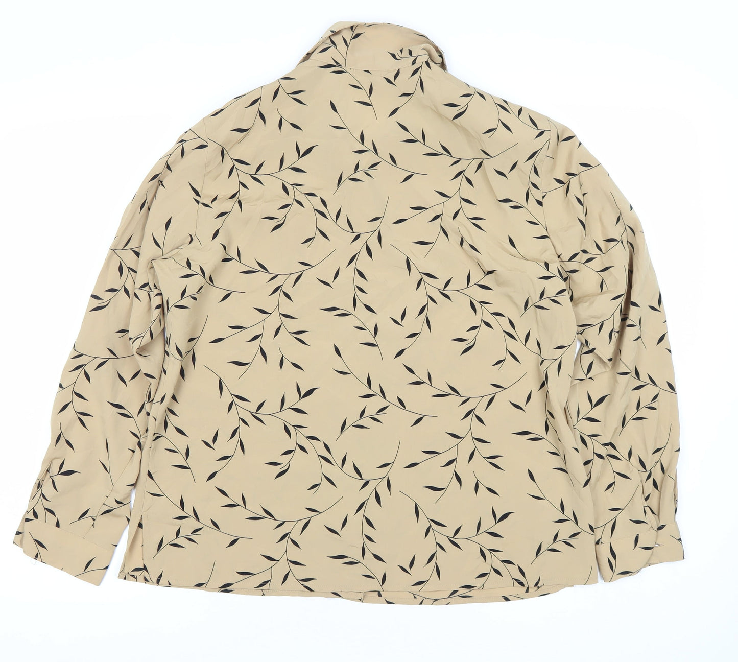 Notations Women’s Beige Leaf Print Long Sleeve Button-Up Shirt L