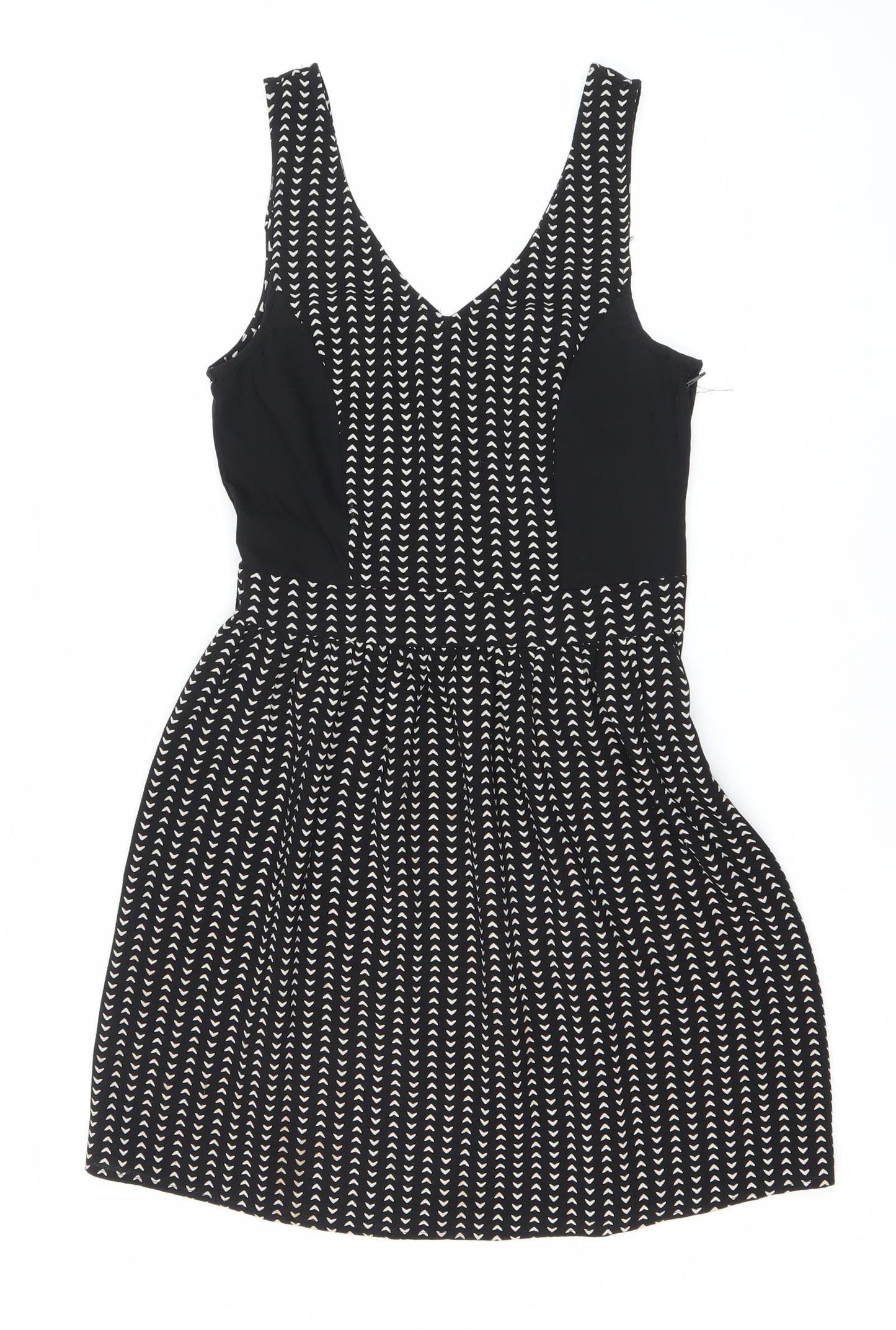 H&M Divided Women’s Black Geometric Fit & Flare Dress UK 6 Sleeveless