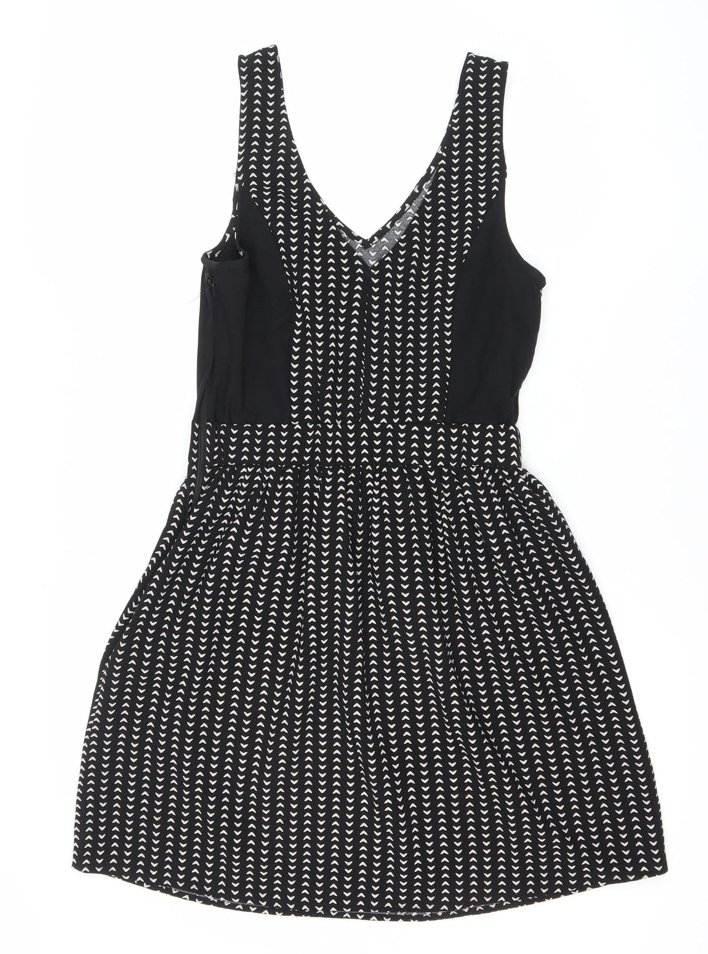 H&M Divided Women’s Black Geometric Fit & Flare Dress UK 6 Sleeveless