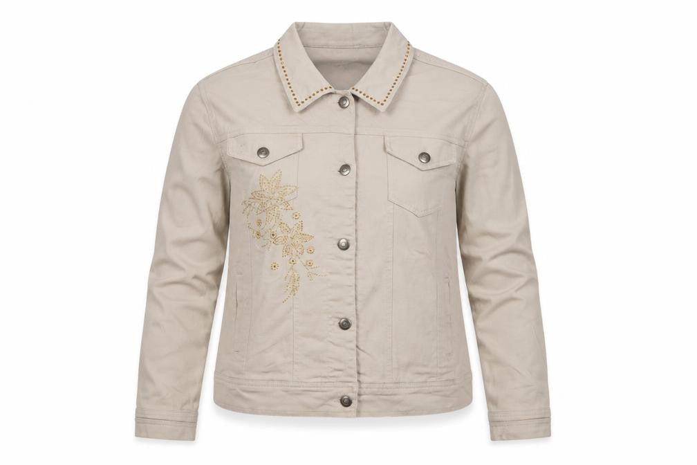 R & B Collections Women’s Beige Studded Floral Jacket M