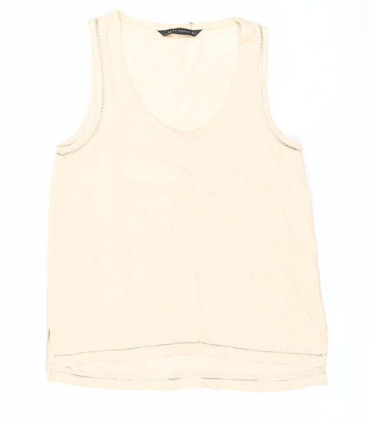 Zara Woman Beige Scoop Neck Sleeveless Tank Top Size S