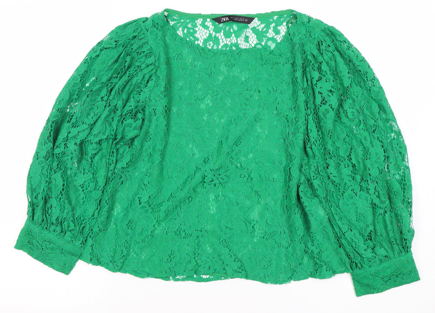 Zara Women Green Lace Puff Sleeve Blouse Size S