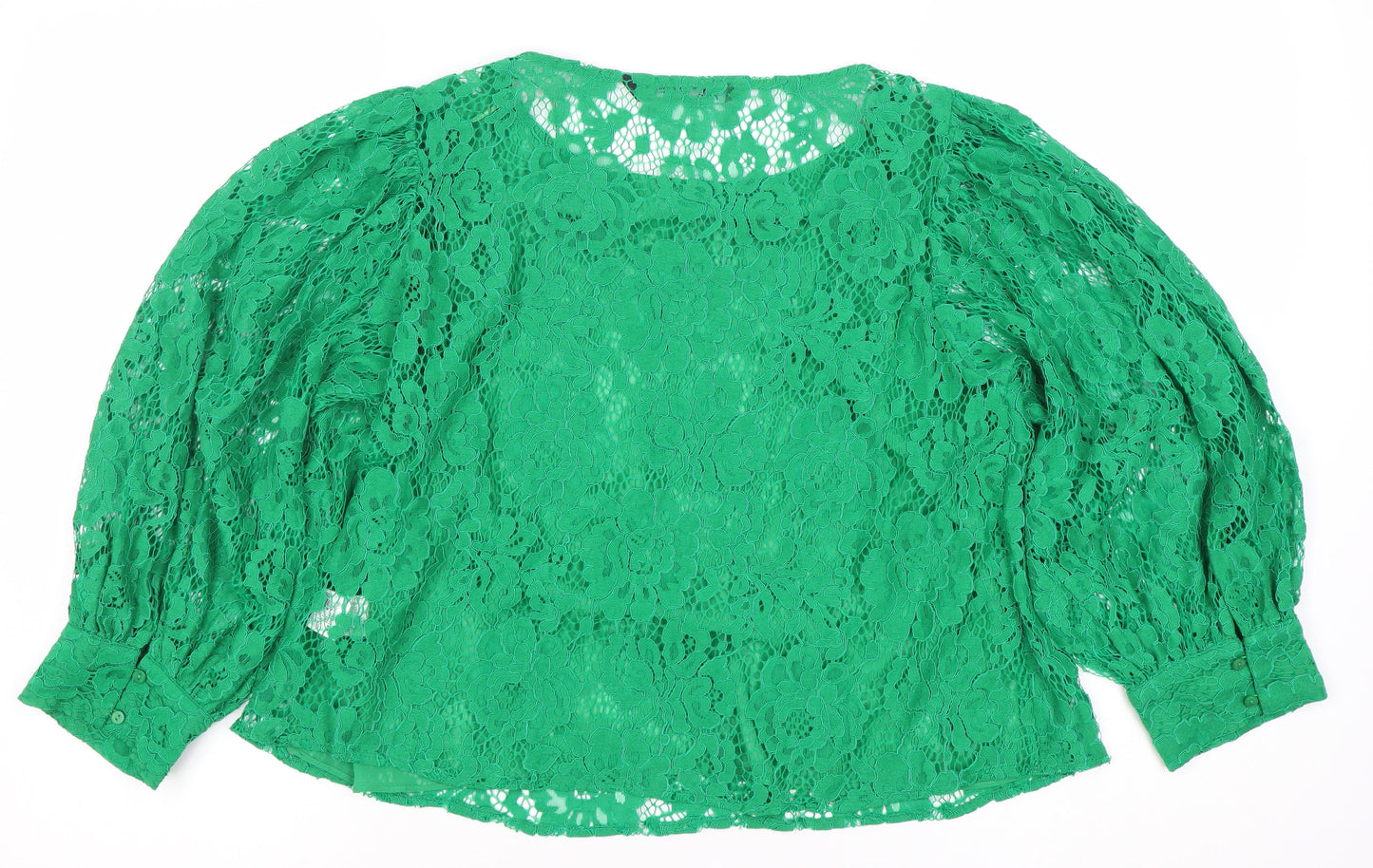 Zara Women Green Lace Puff Sleeve Blouse Size S