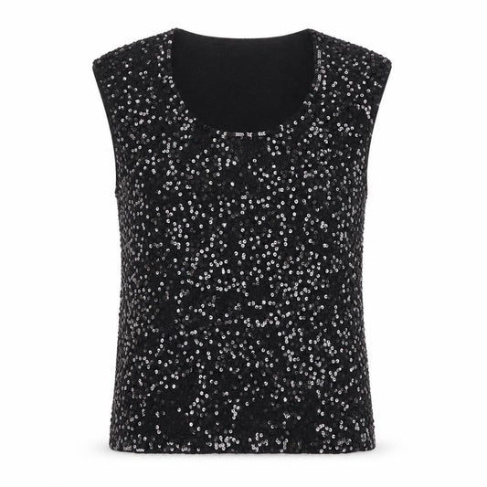 Jaeger Women’s Black Sequin Wool Sleeveless Tank Top XL