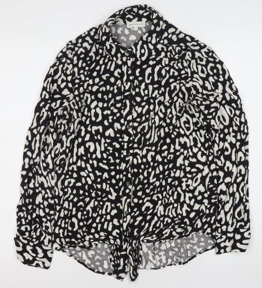 Warehouse Women’s Black Animal Print Button-Up Shirt UK 10