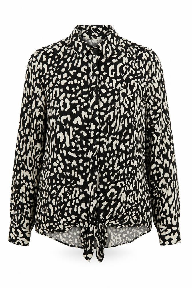 Warehouse Women’s Black Animal Print Button-Up Shirt UK 10
