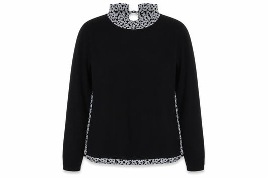 Kookai Women's Black Floral High Neck Long Sleeve Blouse L