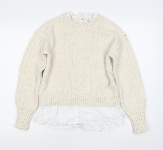 River Island Women’s Ivory Cable Knit Pullover Jumper Size 8