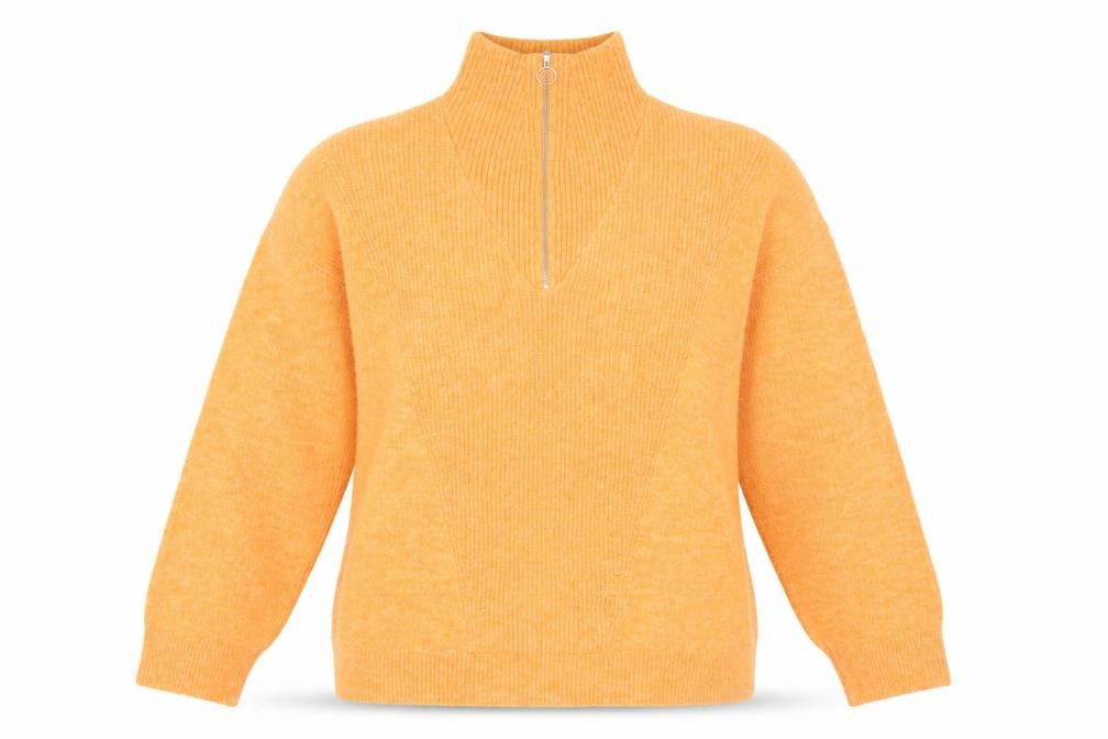 Mango Women’s Orange High Neck Wool Blend Zip Jumper M Autumn Winter