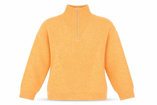 Mango Women’s Orange High Neck Wool Blend Zip Jumper M Autumn Winter