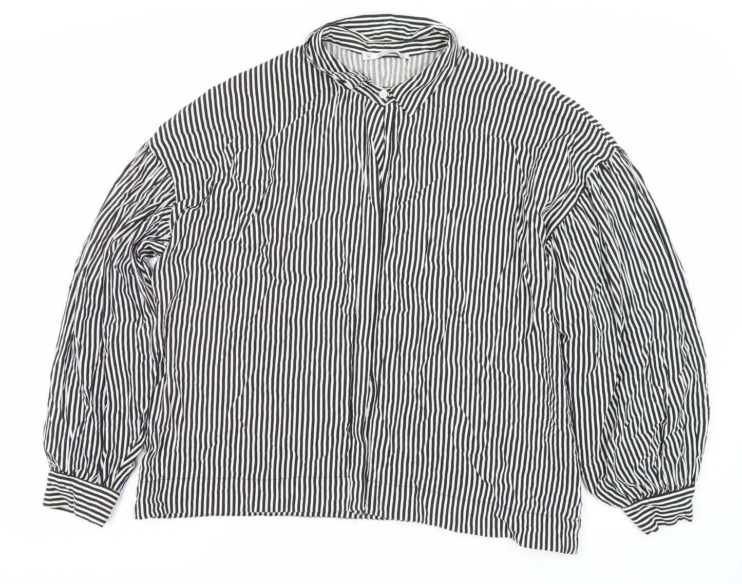 Pull&Bear Women’s Black Striped Button-Up Shirt M Long Sleeve