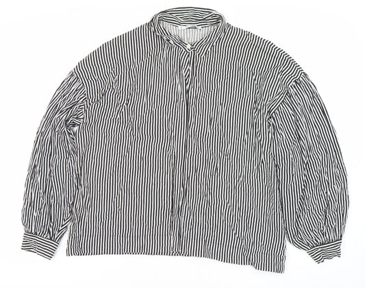 Pull&Bear Women’s Black Striped Button-Up Shirt M Long Sleeve