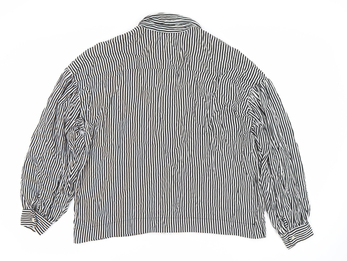 Pull&Bear Women’s Black Striped Button-Up Shirt M Long Sleeve
