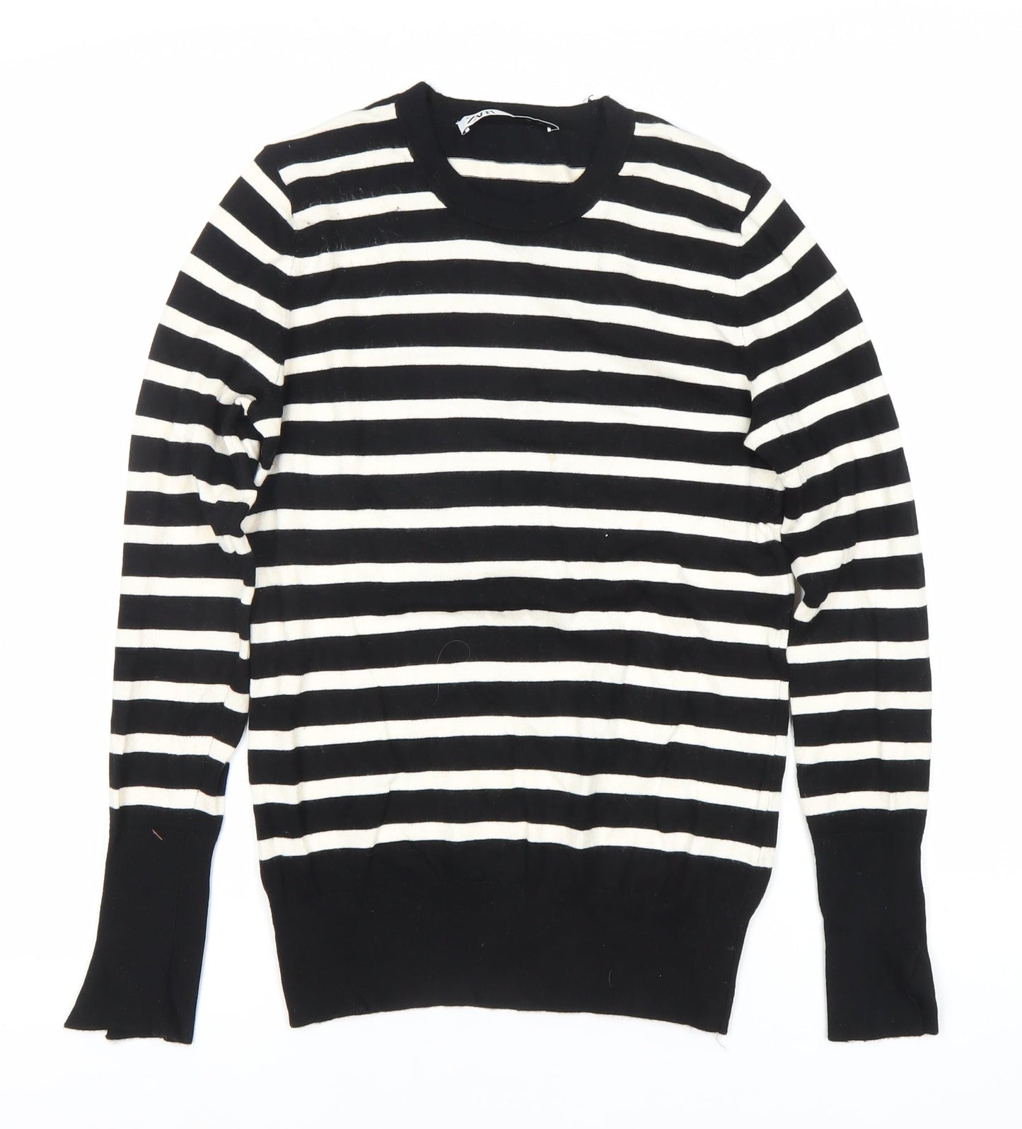ZARA Women’s Black White Striped Pullover Jumper M Crew Neck Knit