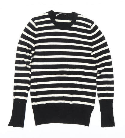 Zara Women’s Black White Striped Pullover Jumper M Crew Neck Knit