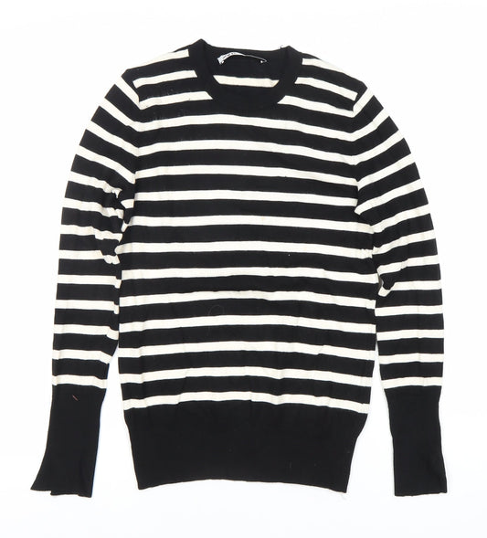 ZARA Women’s Black White Striped Pullover Jumper M Crew Neck Knit
