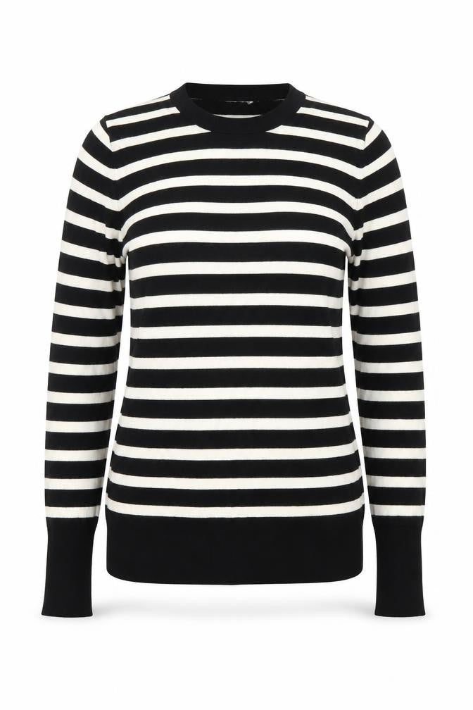 ZARA Women’s Black White Striped Pullover Jumper M Crew Neck Knit
