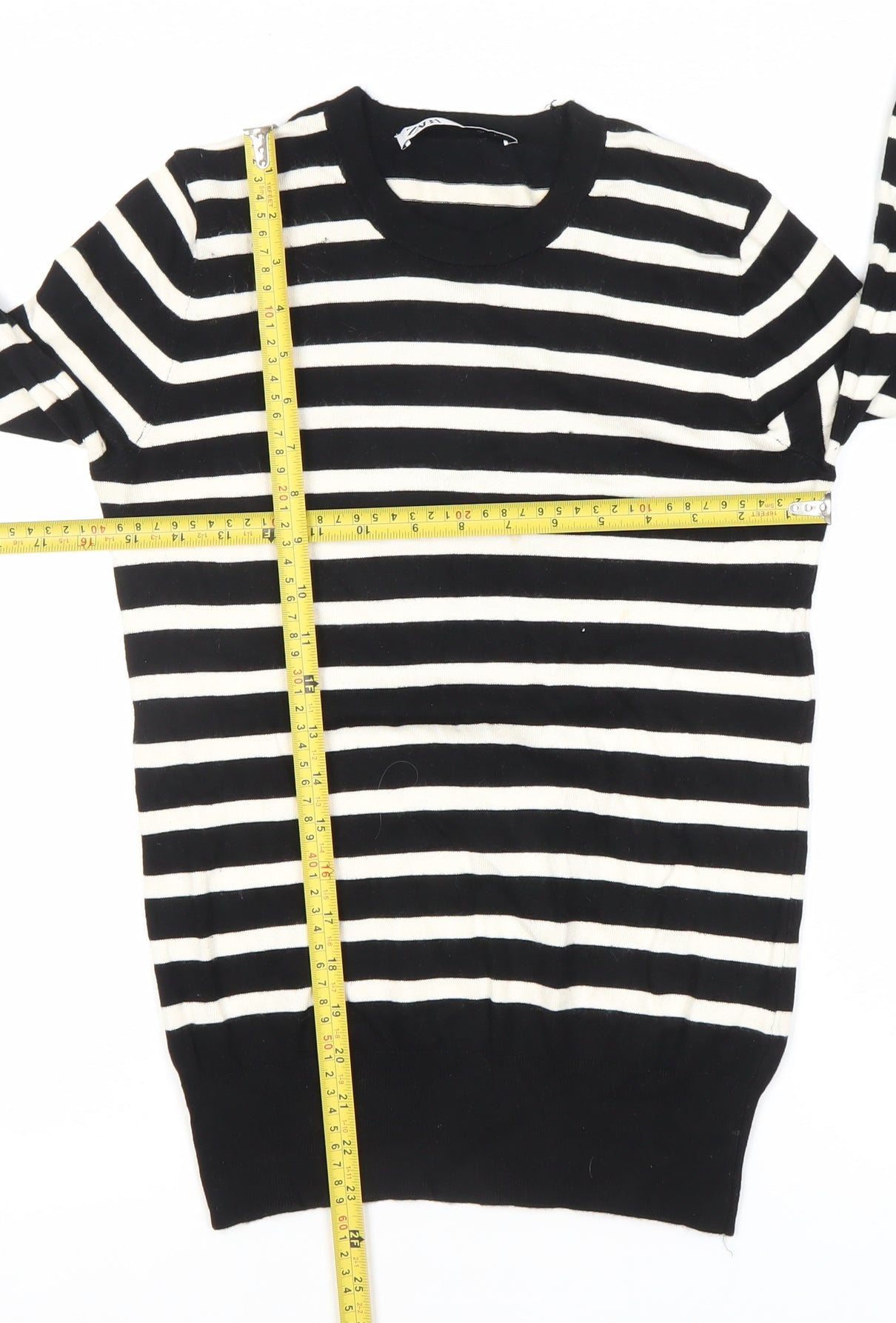 ZARA Women’s Black White Striped Pullover Jumper M Crew Neck Knit
