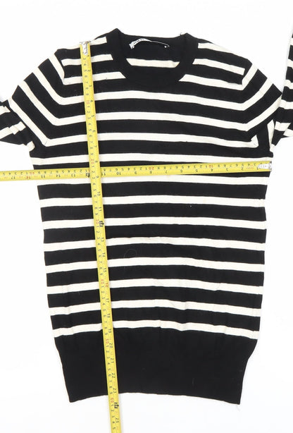 Zara Women’s Black White Striped Pullover Jumper M Crew Neck Knit