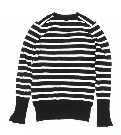 Zara Women’s Black White Striped Pullover Jumper M Crew Neck Knit