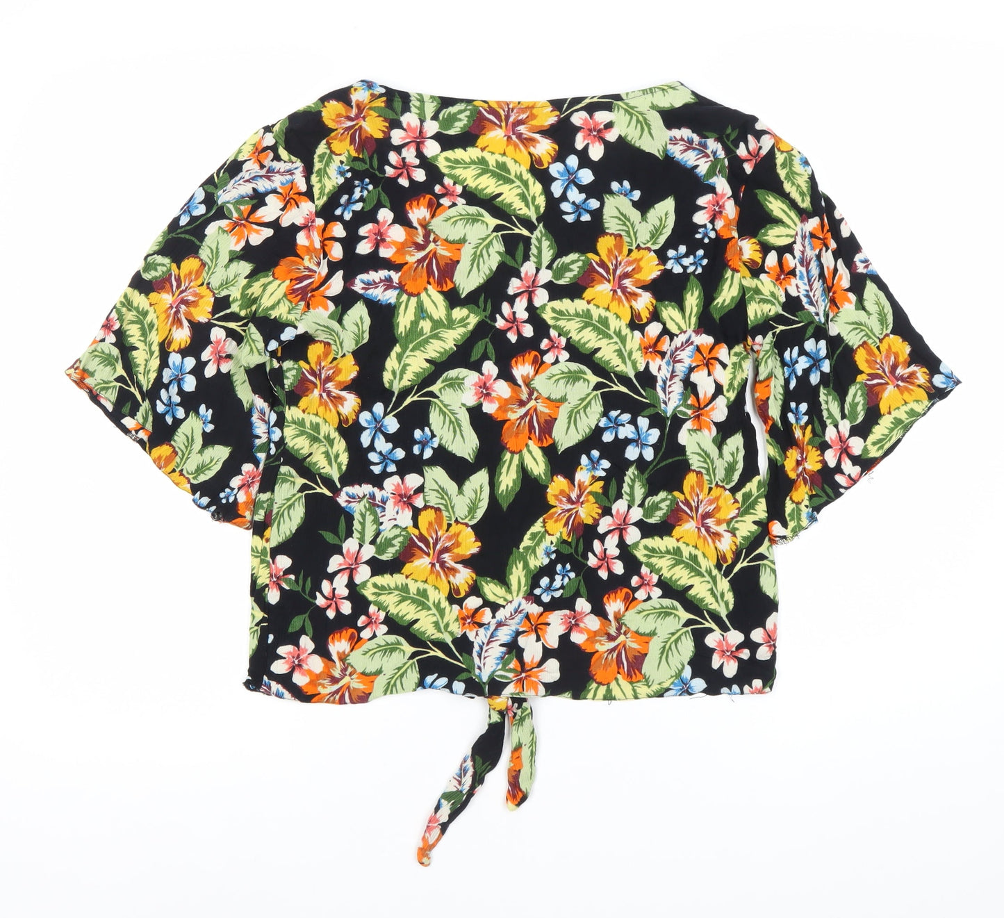 Dorothy Perkins Women’s Multicoloured Floral Tie-Front Cropped Blouse UK 12
