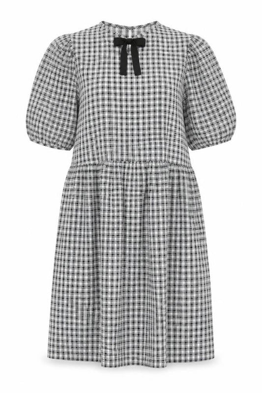 New Look Women's Black Check A-Line Puff Sleeve Dress Size 8