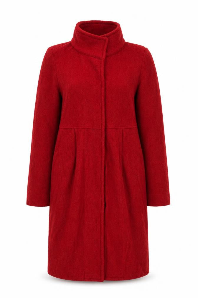 Zara Women Red Wool Mid-Length Belted Overcoat Size 12