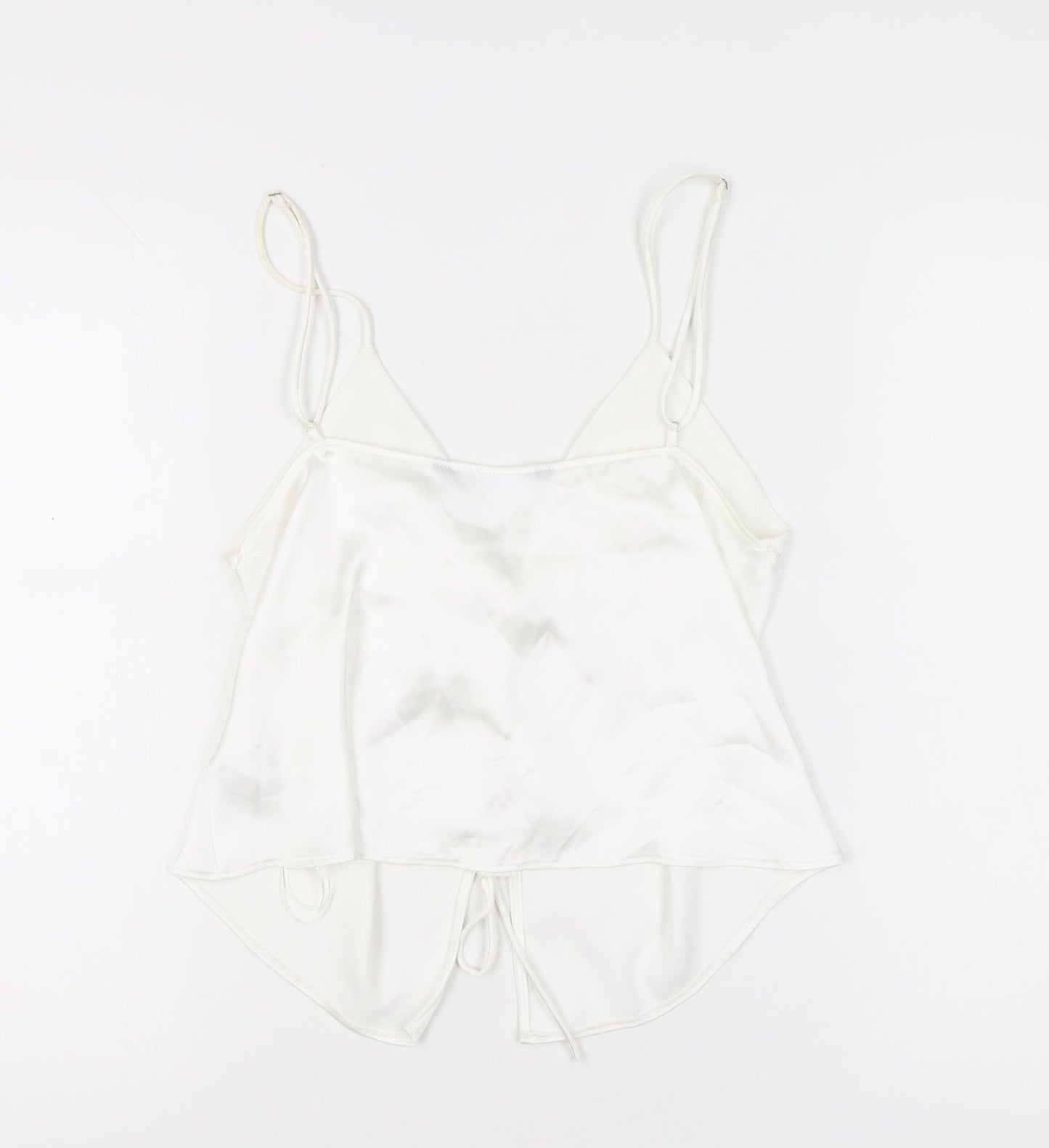 Zara Women White Satin Camisole Top UK 12 Spaghetti Strap V-Neck Summer