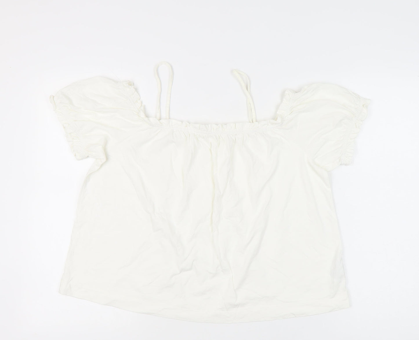 H&M Women’s White Off Shoulder Peasant Blouse L Summer Casual