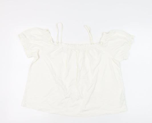 H&M Women’s White Off Shoulder Peasant Blouse L Summer Casual