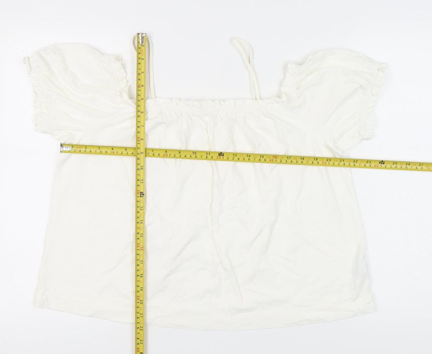 H&M Women’s White Off Shoulder Peasant Blouse L Summer Casual