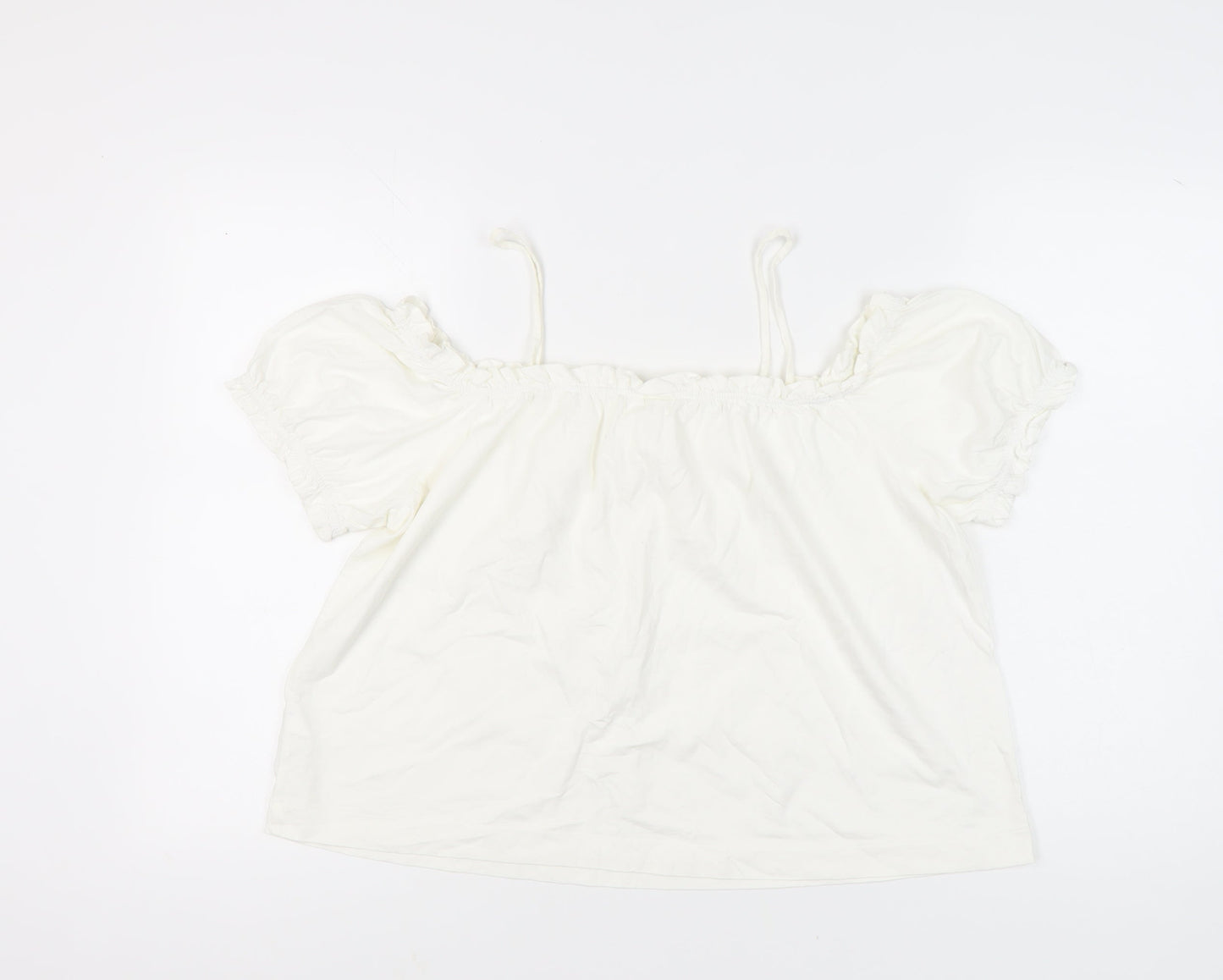H&M Women’s White Off Shoulder Peasant Blouse L Summer Casual