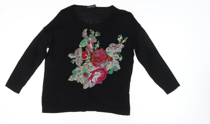 Marks & Spencer Women’s Black Floral Embroidered Pullover Jumper Size 8