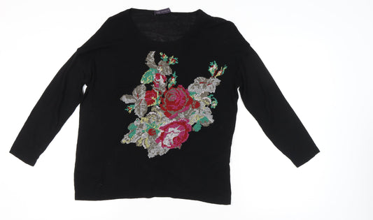 Marks and Spencer Women’s Black Floral Embroidered Pullover Jumper Size 8