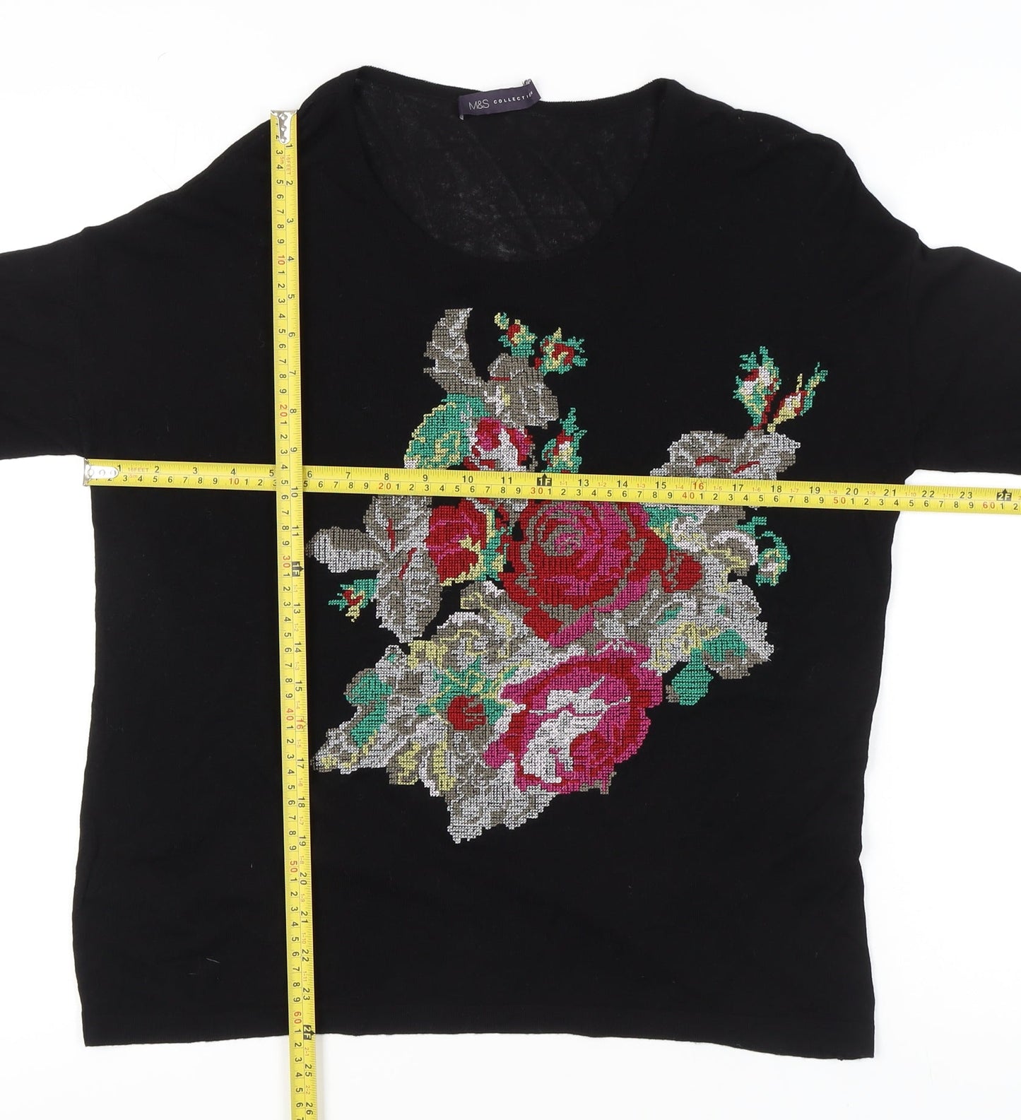 Marks and Spencer Women’s Black Floral Embroidered Pullover Jumper Size 8