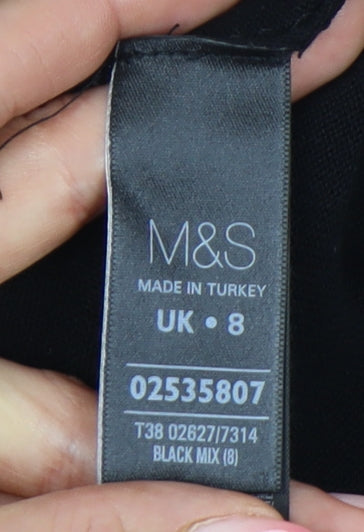 Marks and Spencer Women’s Black Floral Embroidered Pullover Jumper Size 8