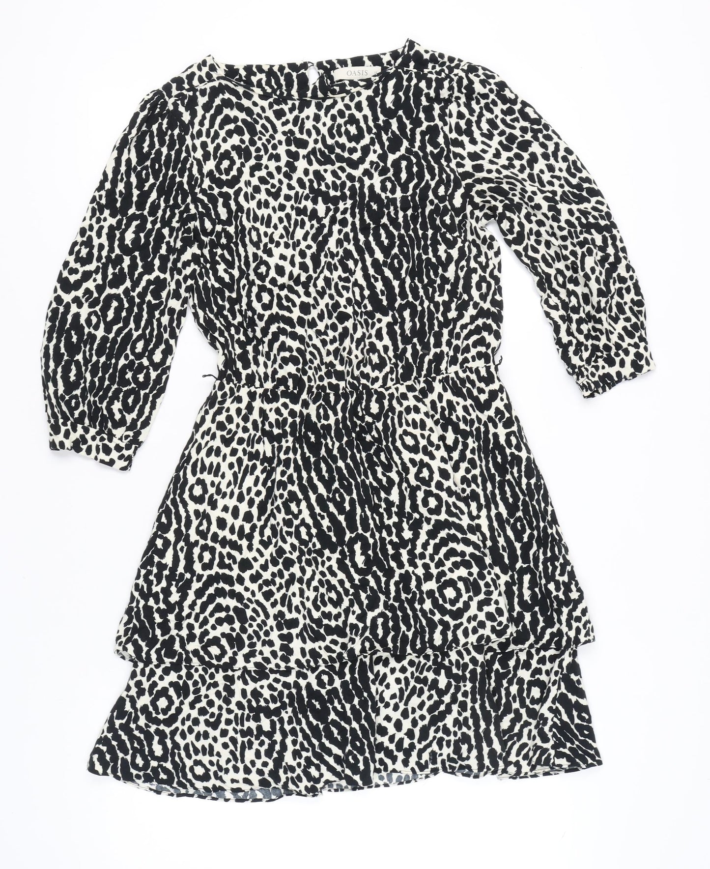 Oasis Women's Black Animal Print A-Line Short Dress UK 10