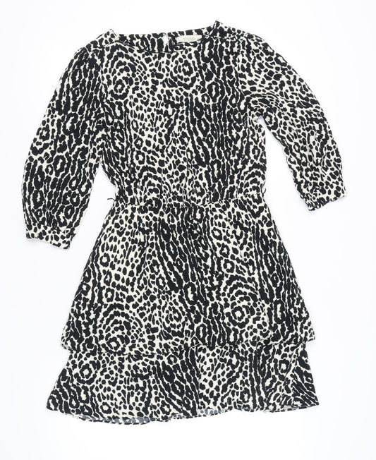 Oasis Women's Black Animal Print A-Line Short Dress UK 10