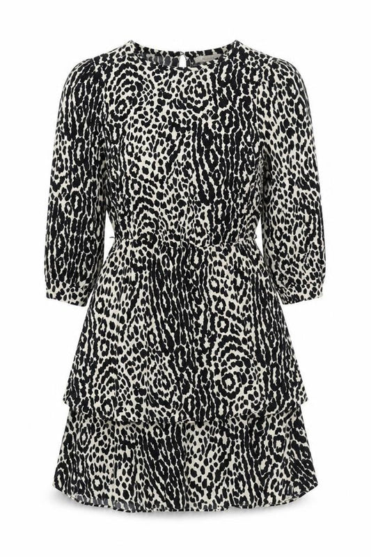 Oasis Women's Black Animal Print A-Line Short Dress UK 10