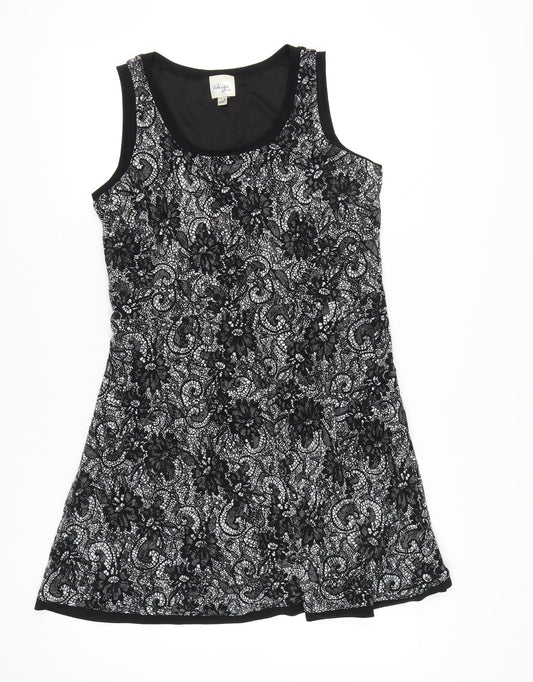 Beige by eci Women’s Black Lace Floral A-Line Dress Size 14