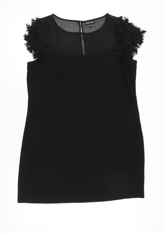 Warehouse Women's Black Size 16 Shift Dress Puff Sleeve Party