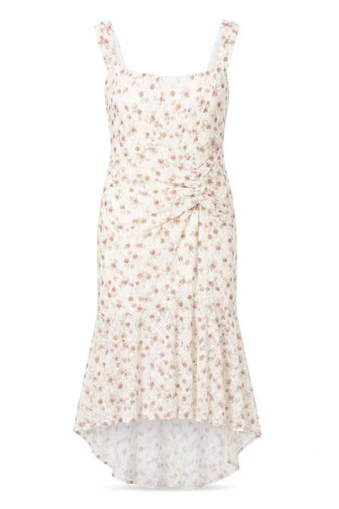PRETTYLITTLETHING Women’s Ivory Floral Mermaid Hi-Low Dress UK 12