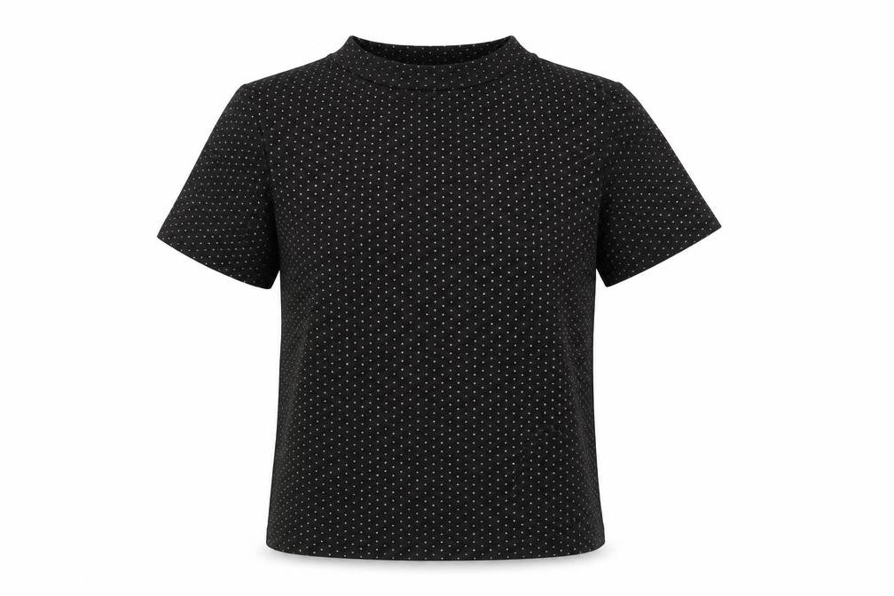 Oliver Bonas Women's Black Polka Dot Mock Neck T-Shirt UK 12 Regular Fit