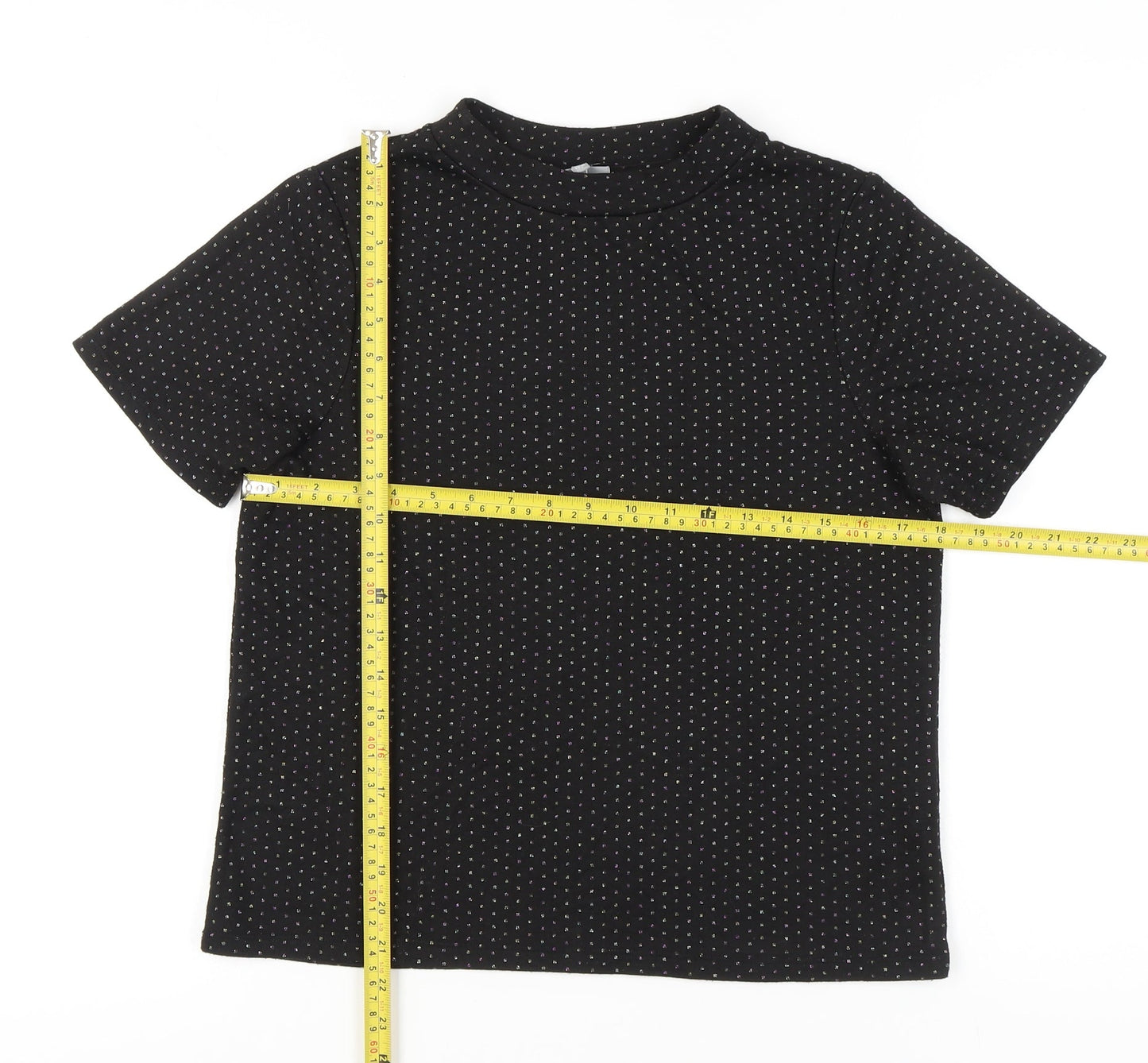 Oliver Bonas Women's Black Polka Dot Mock Neck T-Shirt UK 12 Regular Fit