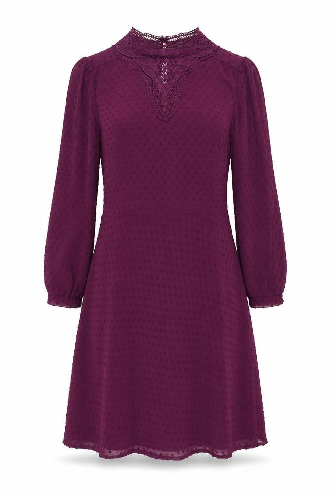 Marks & Spencer Women Purple Size 14 A-Line Lace Chiffon Dress