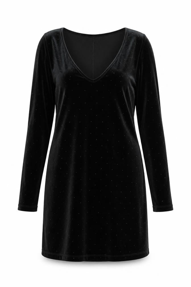 ASOS Women’s Black Velvet Bodycon Dress UK 10 Party Long Sleeve