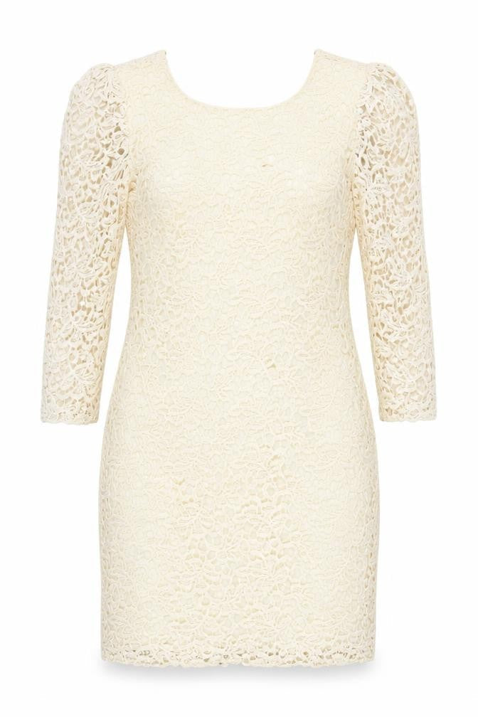 Mango Women’s Ivory Lace Bodycon Dress M Short 3/4 Sleeve Wedding Party