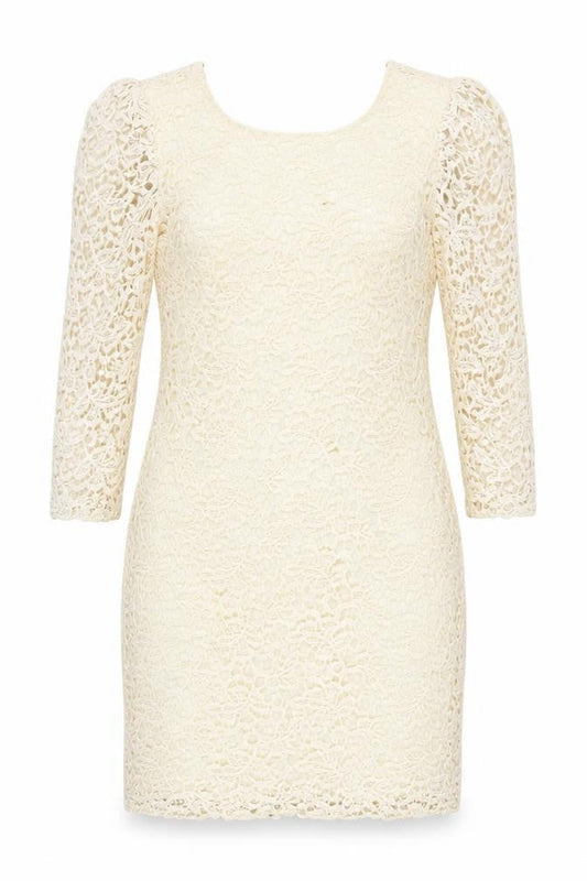 Mango Women’s Ivory Lace Bodycon Dress M Short 3/4 Sleeve Wedding Party