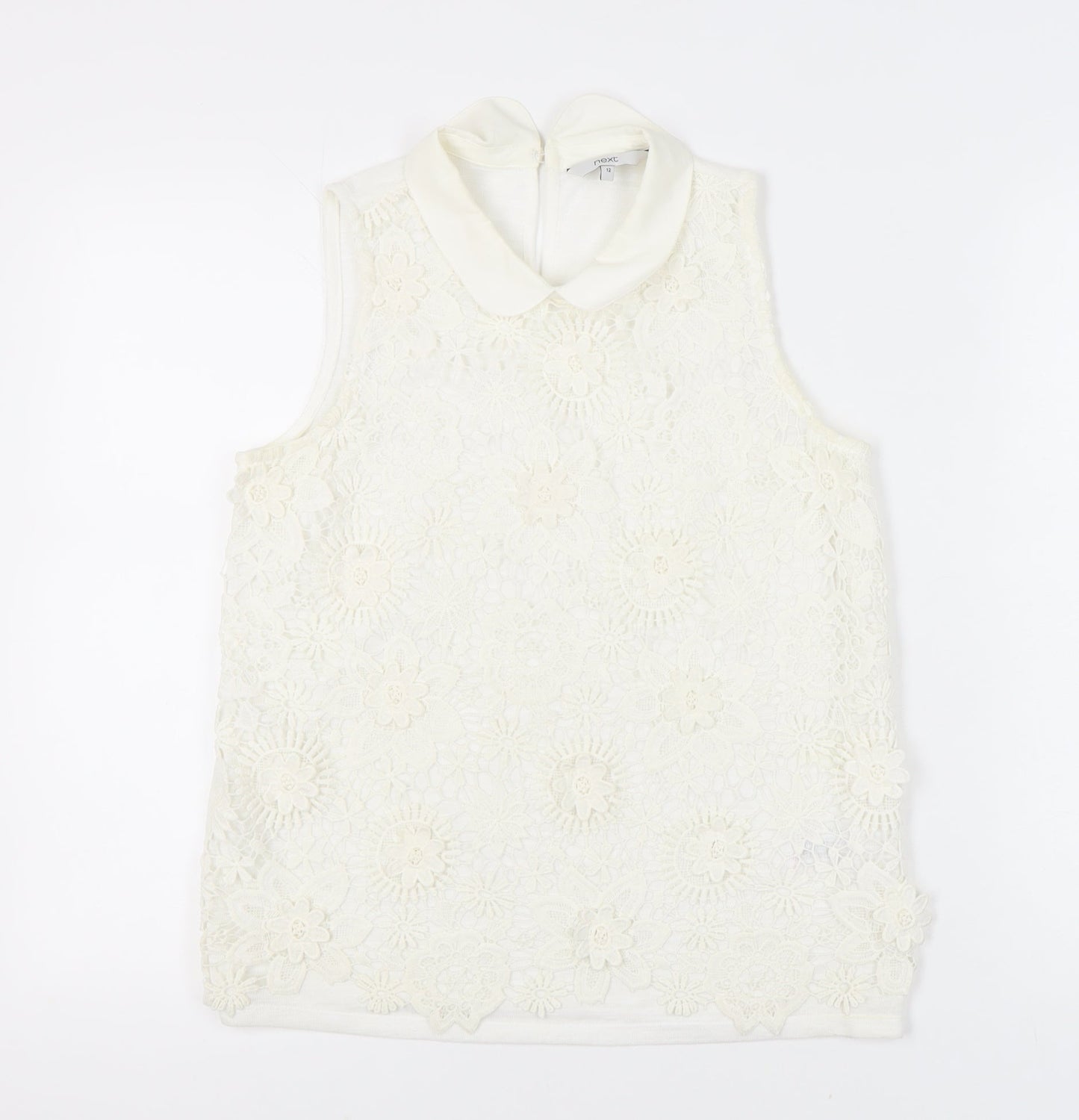 Next Women’s Ivory Floral Lace Collared Sleeveless Blouse Size 12